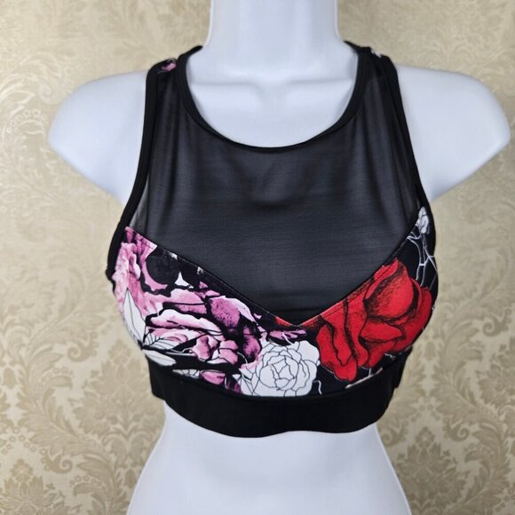 bebe Other - Bebesport Size Small Floral Pattern Sports Bra Racerback Black Sheer Illusion